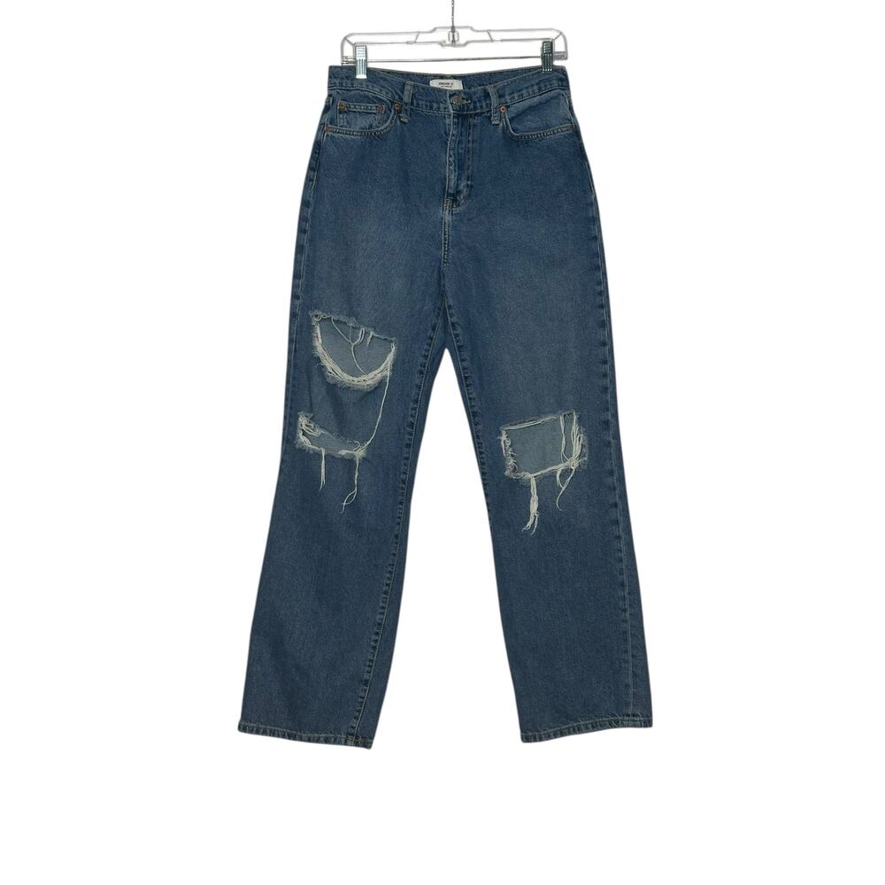 Forever 21 blue high waist ripped wider legs jeans size 28